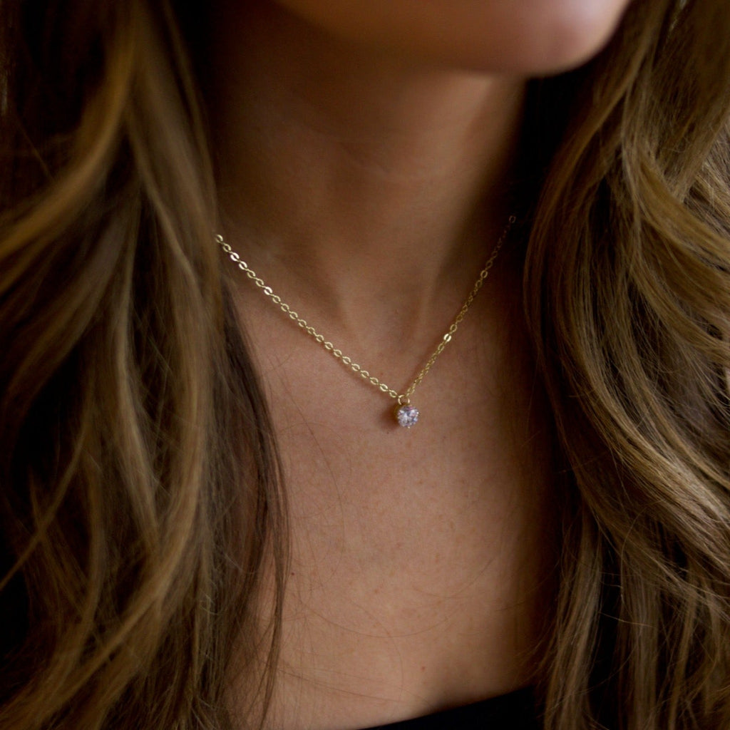 Delicate timeless gold-gold filled necklace featuring CZ solitaire for daily wear or special occasions