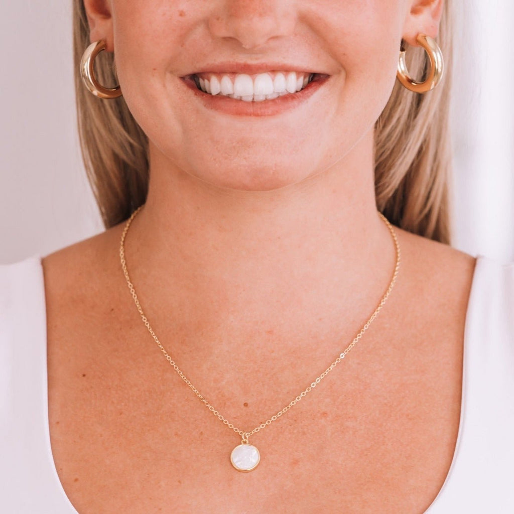 18" gold-filled necklace with Mother-of-pearl Our Lady of Guadalupe Mary charm 