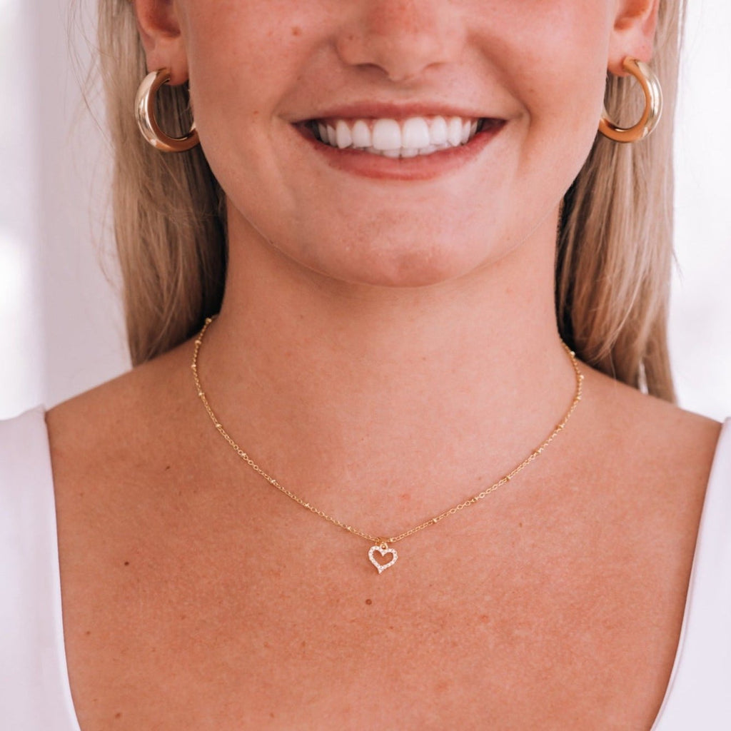 Dainty gold filled CZ heart necklace